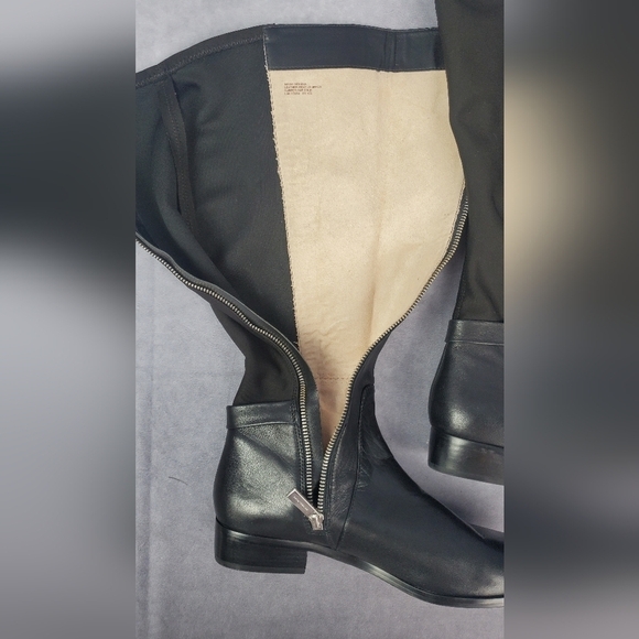 MK Leather Tall Boots Ankle Strap Silver Padlock Medallion Side Zip Riding 8.5M - Picture 8 of 13